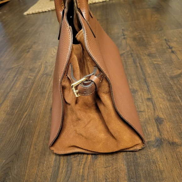 DIVINA FIRENZE Tote Bag Purse Satchel Viral Margaux Style Leather Chocolate - Picture 2 of 8